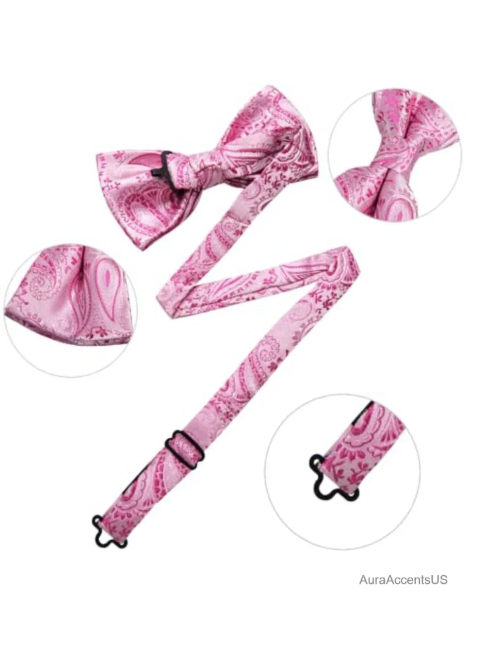 Silk Pre-Tied Bow Tie with Pocket Square Cufflinks Lapel Pin Set Formal Wedding